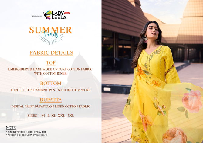 Summer Trends By Lady Leela Pure Cotton Embroidery Kurti With Bottom Dupatta Wholesale Price In Surat